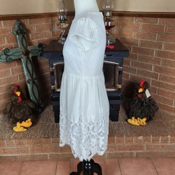 Loft White Lacy Scalloped Midi Spring Dress Size 2 - Picture 2 of 8